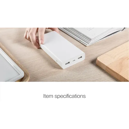 Внешний портативный аккумулятор Xiaomi 20000 mAh, 2 USB, белый - фото 3