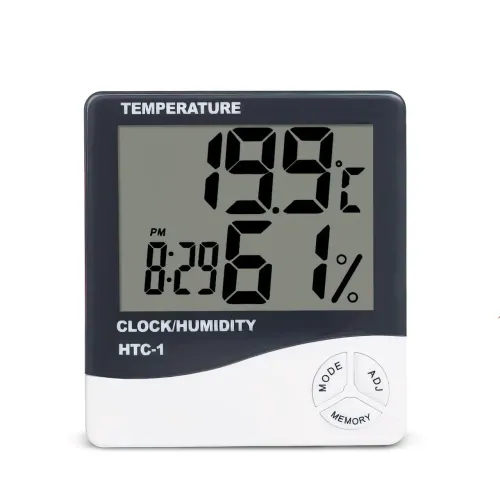 Термометр-гігрометр з годинником HTC-1, цифровий, від -50 до +70 °C, від 10 до 99% RH, на батарейке ААА