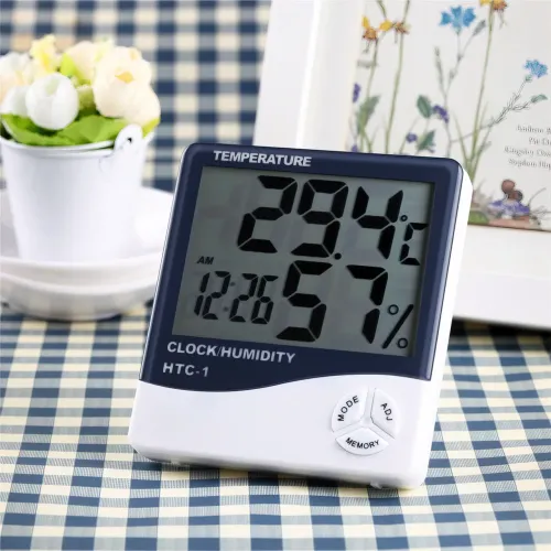 Термометр-гігрометр з годинником HTC-1, цифровий, від -50 до +70 °C, від 10 до 99% RH, на батарейке ААА - фото 2