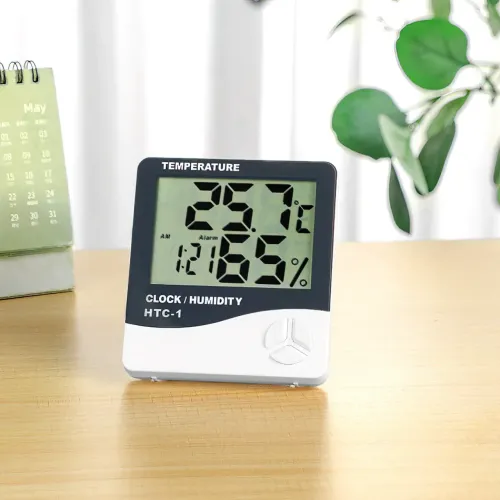 Термометр-гігрометр з годинником HTC-1, цифровий, від -50 до +70 °C, від 10 до 99% RH, на батарейке ААА - фото 3