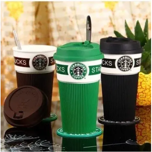 Термокружка Starbucks Старбакс 350 мл керамічна з гумовим чохлом