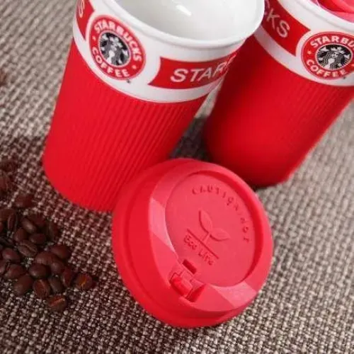 Термокружка Starbucks Старбакс 350 мл керамічна з гумовим чохлом - фото 2
