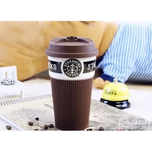 Термокружка Starbucks Старбакс 350 мл керамічна з гумовим чохлом - фото 4
