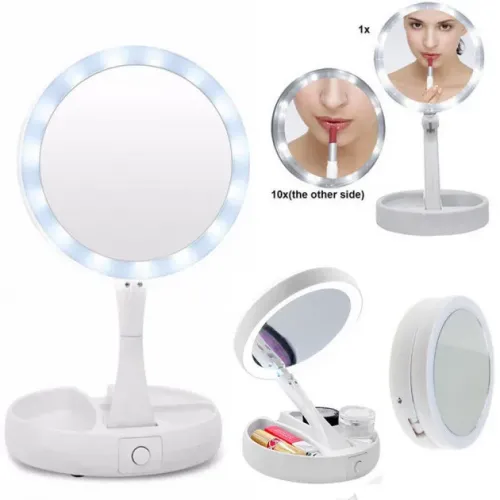 Настільне дзеркало для макіяжу Mirror My fold Away з LED підсвічуванням складне кругле