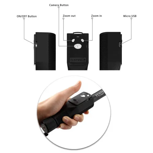 Монопод bluetooth телескопічний YUNGTUNG YT-1288, знімний пульт, чорний - фото 6