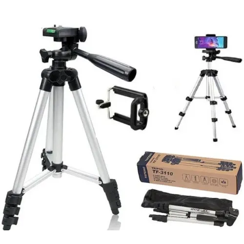 Штатив для видеотехники и смартфона TRIPOD TF-3110, напольный, телескопический, серебро