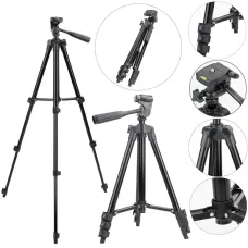 Штатив для видеотехники и смартфона с уровнем TRIPOD TF-3120, телескопический, черный