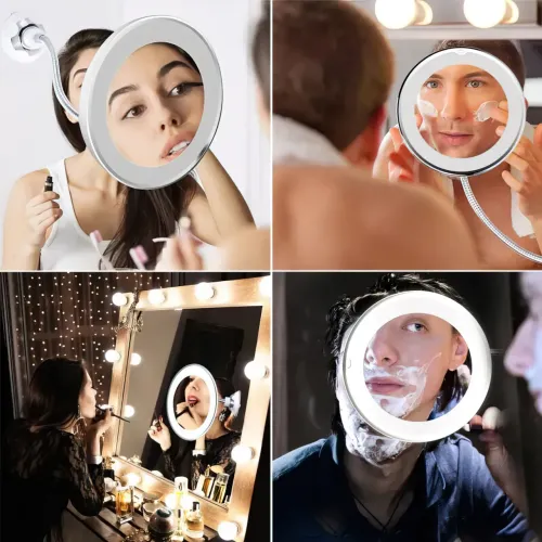 Зеркало на присоске Ultra Flexible Mirror с подсветкой, гибкая ножка, с увеличением 5х, диаметр 12.8 см - фото 6