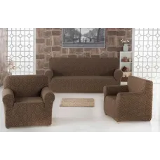 Комплект чехлов на диван и два кресла Жаккард Milano Home Concept Karna, универсальный размер Шоколад
