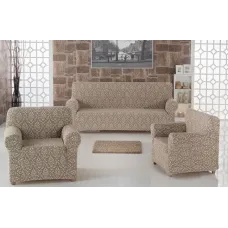 Комплект чехлов на диван и два кресла Жаккард Milano Home Concept Karna, универсальный размер Бежевый