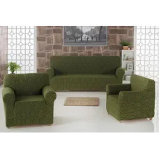Комплект чехлов на диван и два кресла Жаккард Milano Home Concept Karna, универсальный размер Хаки