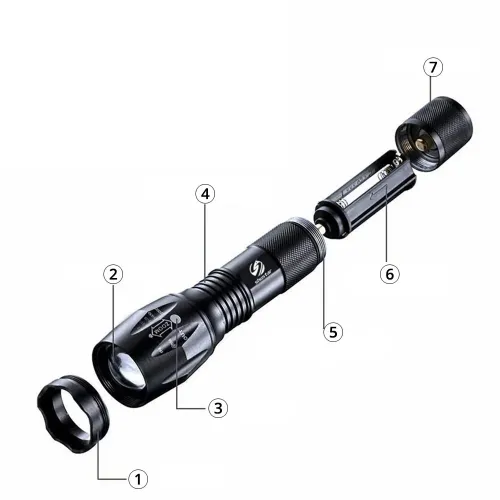 Тактический фонарь с красным светом Bailong PC-1831-T6 ZOOM PLUS , влагостойкий, аккумуляторный, 3 режима - фото 3