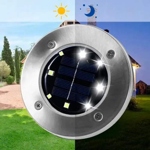 Комплект из 4-х уличных фонарей на солнечной батарее MAXI DISC LIGHT, с штыками для газона, водонепроницаемые - фото 4