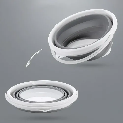 Складное силиконовое ведро Collapsible Bucket на 5 л, с ручкой, синее - фото 7