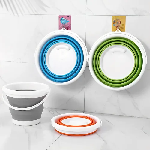 Складное силиконовое ведро Collapsible Bucket на 5 л, с ручкой, синее - фото 2