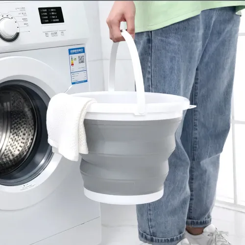 Складное силиконовое ведро Collapsible Bucket на 5 л, с ручкой, синее - фото 4