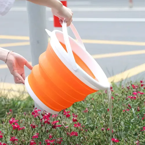 Складное силиконовое ведро Collapsible Bucket на 5 л, с ручкой, синее - фото 6