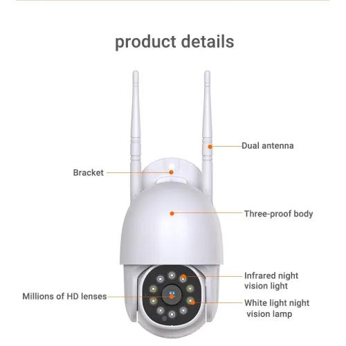 Вулична поворотна IP камера NJ PRO 1080 Vision 360 , вологостійка, датчик рух, нічне бачення, біла - фото 9