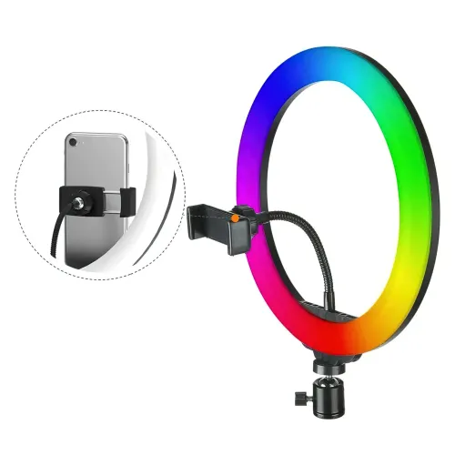 Светодиодная кольцевая лампа RING LED PRO со штативом 2 метра, 20 Вт, 26см, 1000 люмен, 5500 К, RGB цвета - фото 4