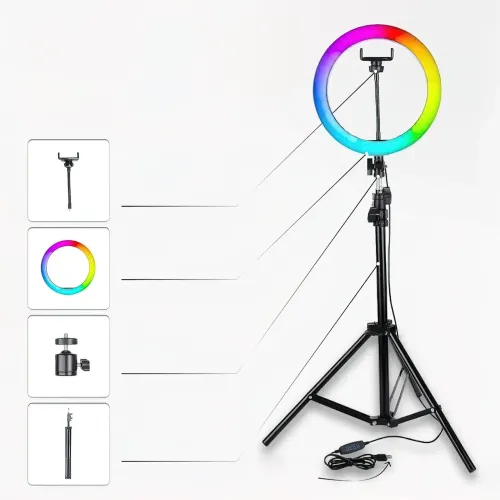 Светодиодная кольцевая лампа RING LED PRO со штативом 2 метра, 20 Вт, 26см, 1000 люмен, 5500 К, RGB цвета - фото 2