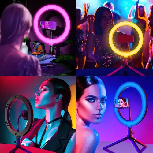 Светодиодная кольцевая лампа RING LED PRO со штативом 2 метра, 20 Вт, 26см, 1000 люмен, 5500 К, RGB цвета - фото 9