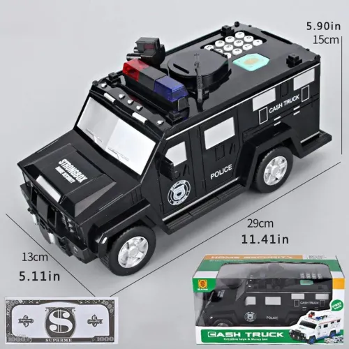 Детская копилка сейф машинка в стиле gelandewagen G63, Полиция. с кодовым замком, купюроприемник - фото 4