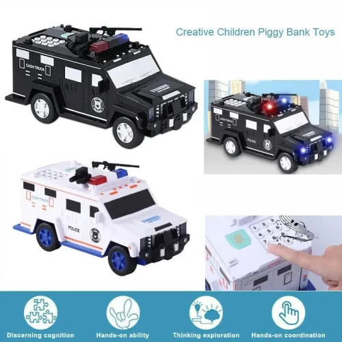 Детская копилка сейф машинка в стиле gelandewagen G63, Полиция. с кодовым замком, купюроприемник - фото 5