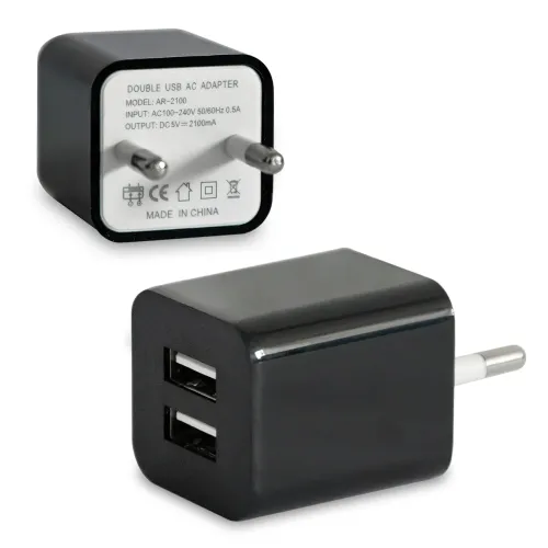 Адаптер питания CUBE Pro от сети 100-240 В, 2 USB,  1А/2.1A, черный, глянцевый