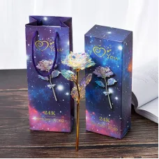 Золотая роза с подсветкой GOLDEN ROSE 24K, в подарочной коробке, 25см высотой