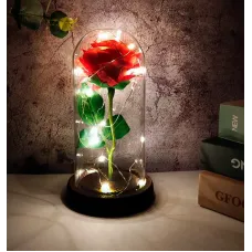 Роза в стеклянной колбе с подсветкой Love Stories Roses, 21 см, красная