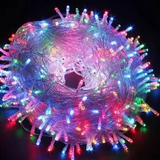 Разноцветная светодиодная гирлянда 100 LED 10 метров XMAS, прозрачный провод, подключение 220 В
