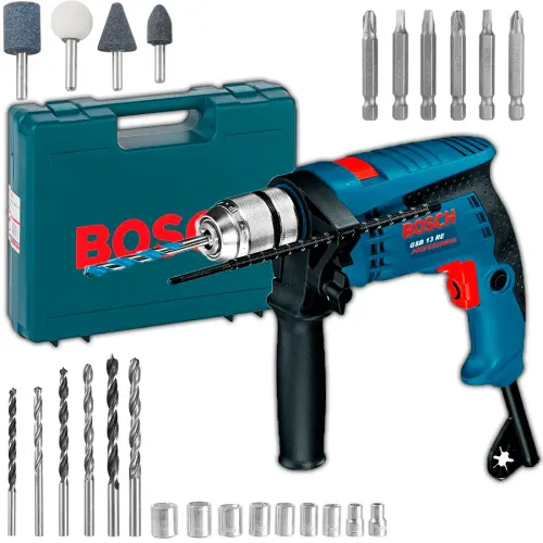 Ударная дрель BOSCH GSB 13 RE ЗВП Professional, кейс с набором инструмента в комплекте
