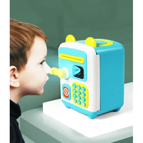 Детская копилка-сейф с кодовым замком и купюроприемником голубая  face recognition moneybox - фото 3