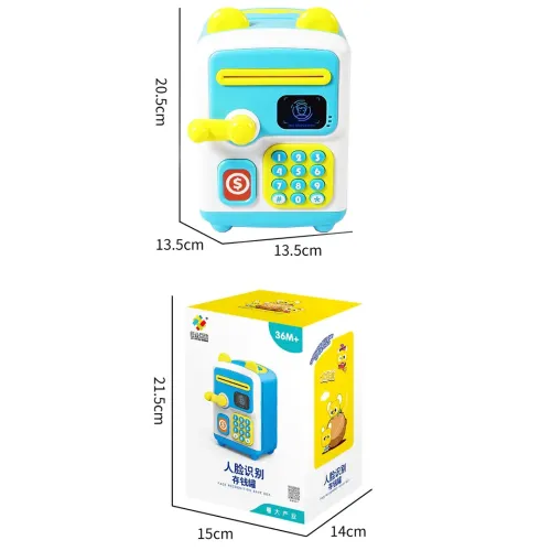 Детская копилка-сейф с кодовым замком и купюроприемником голубая  face recognition moneybox - фото 4