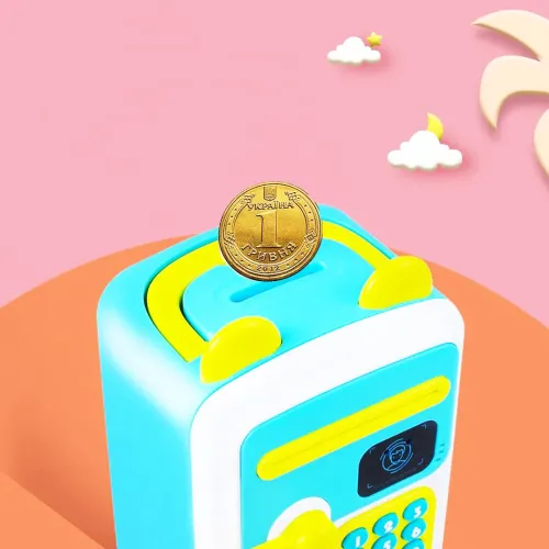 Детская копилка-сейф с кодовым замком и купюроприемником голубая  face recognition moneybox - фото 7