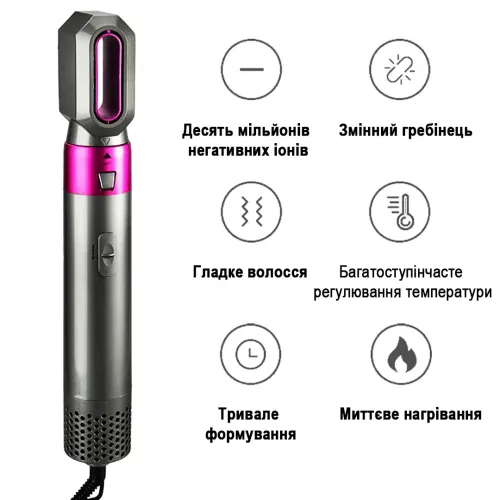 Мультистайлер 5 в 1 Hot Air Styler фен стайлер для завивки и выпрямления волос с 5 насадками - фото 3