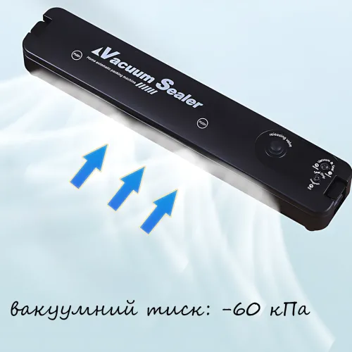 Вакуумный упаковщик для продуктов Vacuum Sealer – 90 Вт, -60 кПа, питание 220 В, пластик, герметичная запайка - фото 3