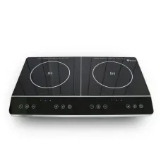 Індукційна плита Domotec MS-5872 з 2 конфорками та таймером відключення чорно-сіра, 4000Вт