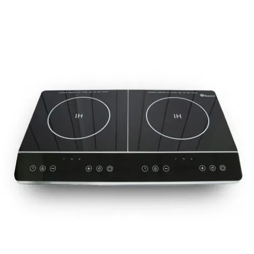 Індукційна плита Domotec MS-5872 з 2 конфорками та таймером відключення чорно-сіра, 4000Вт