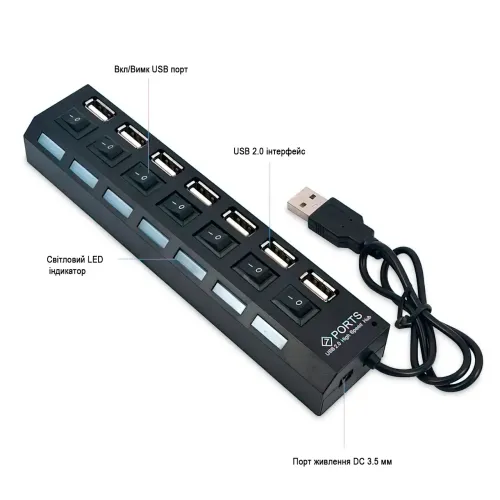 USB HUB подовжувач на 7 портів з підсвічуванням - фото 5