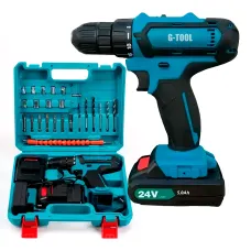 Шуруповерт G-TOOL 24В, 5.0Ач с набором инструментов