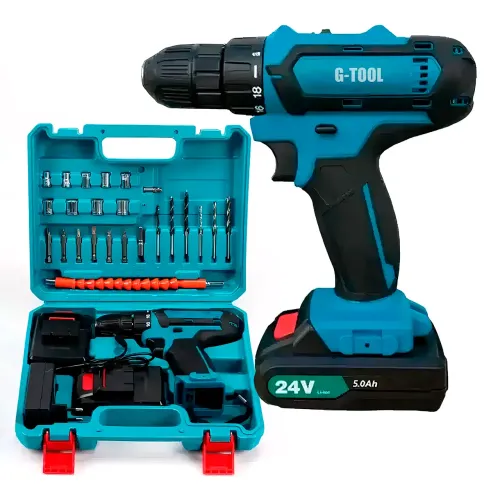Шуруповерт G-TOOL 24В, 5.0Ач з набіром інструментів