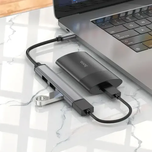 USB HUB адаптер-переходник HOCO HB26 4в1 с Type-C на USB3.0+USB2.0x3 - фото 3