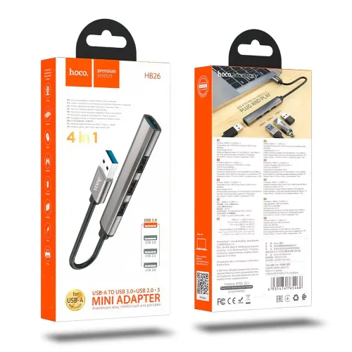 USB HUB адаптер-перехідник HOCO HB26 4в1 з USB на USB3.0+USB2.0x3 - фото 5