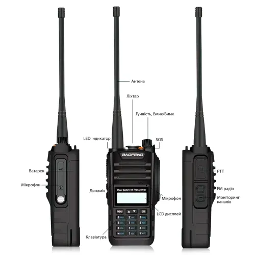Радіостанція Baofeng UV-9R Plus з радіусом до 22 км, VHF/UHF, 2500 мА/год - фото 5