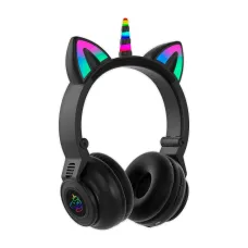 Беспроводные складные наушники ушки Единорог CAT EAR STN-27 С LED подсветкой, черный