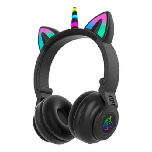 Беспроводные складные наушники ушки Единорог CAT EAR STN-27 С LED подсветкой, черный - фото 2