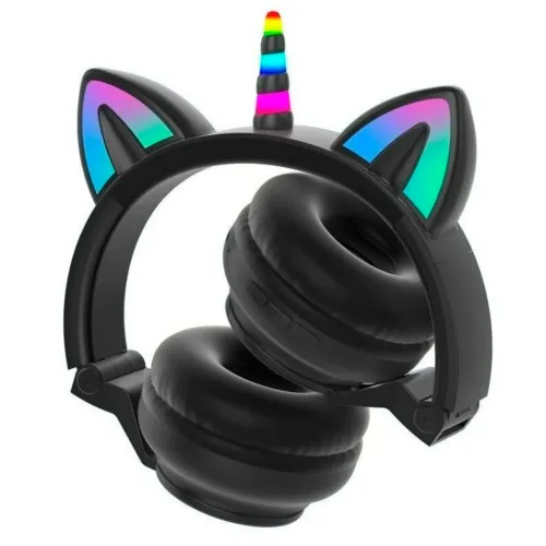 Беспроводные складные наушники ушки Единорог CAT EAR STN-27 С LED подсветкой, черный - фото 3