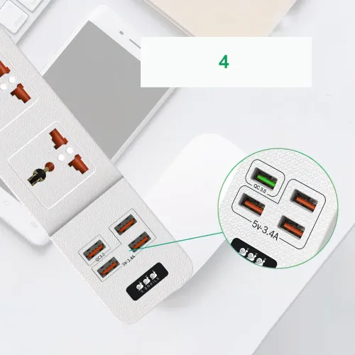 Сетевой фильтр-удлинитель BKL02-3 на 3 вилки, 4 USB, 2500 Вт, EU - фото 5
