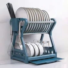Двухуровневая кухонная сушилка для посуды XL-157 с крючками, органайзер для раковины